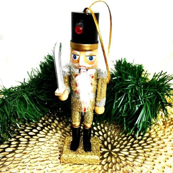 Nutcracker Wooden Sparkle Set of Five Holiday Christmas Ornaments - Picture 5 of 14